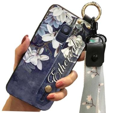 Imagem de 1 peça de tiras de suporte de pulso impressas em flor TPU silicone gel capa traseira para Samsung Galaxy A5 2018 / A8 2018 (flor superior)