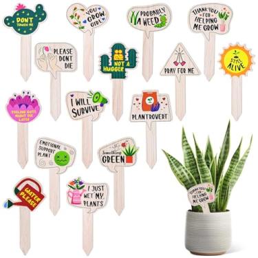 Imagem de JUYRLE Etiquetas engraçadas de plantas - 15 unidades de marcadores de plantas de jardim para flores suculentas plantas de mudas de plantas à prova d'água, etiquetas de pátio interno ao ar livre,