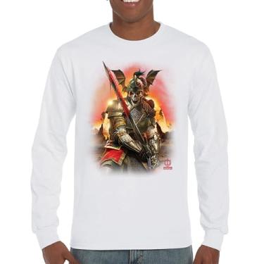 Imagem de Camiseta de manga comprida Apocalypse Reaper Fantasy Skeleton Knight with a Sword Medieval Legendary Creature Dragon Wizard, Branco, XXG