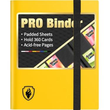 Imagem de Fabmaker Premium 9 Pocket Trading Card Binder Holds 360 Cards, Side-Loading Card Album, Sturdy TCG, MTG, Yugioh & Sport Card Collection Folder - Yellow