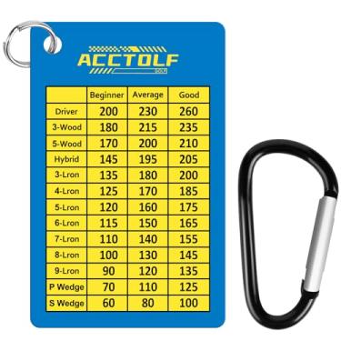 Imagem de ACCTOLF Tabela de alcance de tacos de golfe, tabela de alcance de golfe, cartão de distância de taco de golfe com clipe mosquetão para saco de golfe, cartão de jarda de golfe resistente à água para
