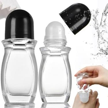 Imagem de 2 frascos de rolo vazios de vidro com esfera de rolo de plástico, desodorante roll-on, recipientes de massagem à prova de vazamento, frascos com tampa para óleos essenciais, perfume, cosméticos (30 ml