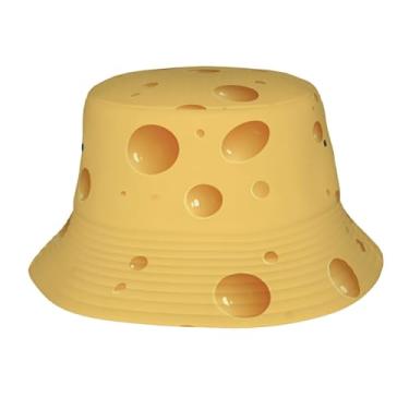 Imagem de Chapéu de balde de comida engraçado para mulheres e homens, boné de pescador com estampa de comida deliciosa, chapéu de sol embalável, Padrão de queijo, tamanho �nico