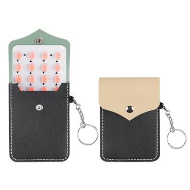 Imagem de Hennaja Pacote com 2 capas para pílulas anticoncepcionais de couro PU, porta-pílulas, anticoncepcionais, com fecho de pressão e porta-chaves, suporte de medicamentos anticoncepcionais para mochila de