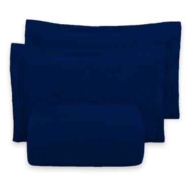 Imagem de Kit Colcha Cobre Leito Camili Super King Dupla Face 3 Peças Ultrassônico (Azul Marinho)