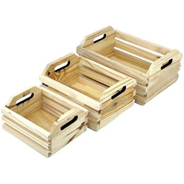 Imagem de Genérico Caixote de Madeira Caixote de Fruta Feira Caixa Organizadora Fruteira Kit 3 Unidades P, M, G