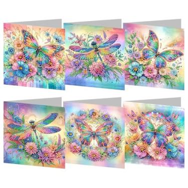 Imagem de pigpigboss Pacote com 6 cartões de felicitações com pintura de diamante borboleta Dragonfly Diamond Art Cartões comemorativos formato especial cartão de pintura diamante aniversário animal cartão de