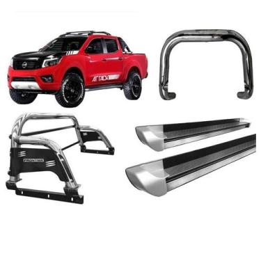 Imagem de Kit Quebra Mato Santo Antonio H3 Estribo Frontier 17/20 Cromado - HOZZ