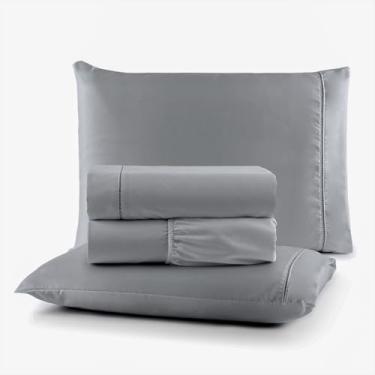 Imagem de Roupa de Cama Algodão 200 Fios Casal 4 Peças Ponto Palito (Cinza)