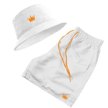 Imagem de Short Praia + Chapeu Bucket Hat Masculino Com Cordao Laranja - MP Moda
