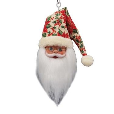 Imagem de Papai Noel Rosto Dourado/Vermelho/Verde Decoração Natal 20cm - Zona Li