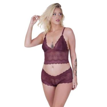 Imagem de Conjunto Lingerie Renda Espera Marido Macio Confortável - Cora, Bordô,