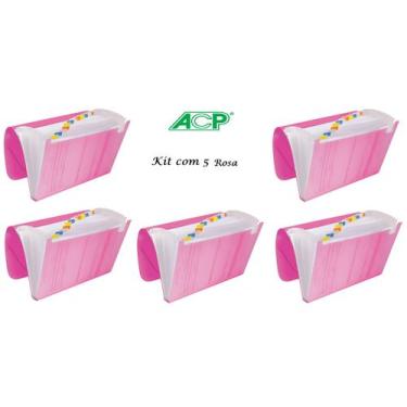 Imagem de Pasta Sanfonada Plastica A4 12 Div. Rosa Kit c/5 Pcs ACP