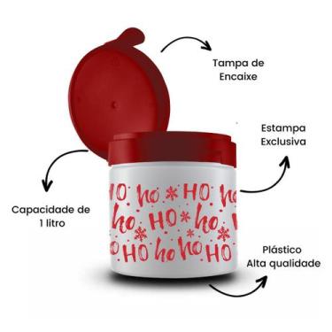 Imagem de Kit 4 Potes Natal 1000ml Tampa Encaixe Estampa - Bandeirante, Kit Hoho