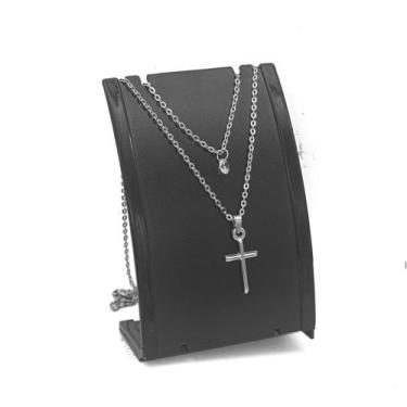 Imagem de colar gargantilha dupla feminino cruz crucifixo com ponto de luz corre
