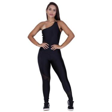 Imagem de Macacão Fitness Feminino Cirre 3D Recortes Tela Bolso Uma Lateral Bojo