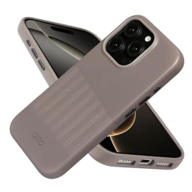 Imagem de alto Compatível com iPhone 16 Pro 2024 e MagSafe, capa de couro italiano em relevo magnético, capa protetora contra quedas da série Herring (iPhone 16 Pro, 6,3 polegadas, cinza cimento em relevo)