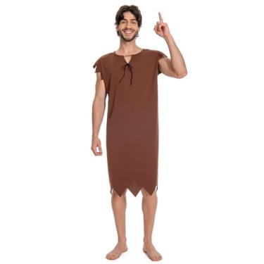 Imagem de Leevuyu Mens Caveman Adult Halloween Couple Party Cosplay Tunic Plus Size Brown XXL