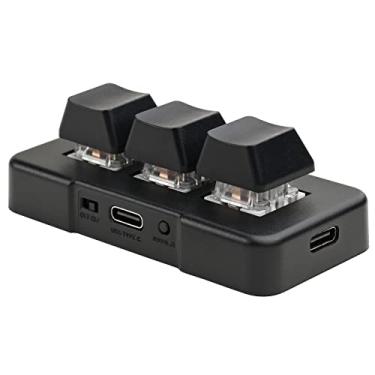 Imagem de iKKEGOL Mini USB tipo C com fio 3 teclas, teclado mecânico de 9 teclas, teclado macro para jogos totalmente programável, controle com uma mão, luz RGB HID pad (preto)