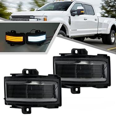 Imagem de 2 peças sequencial LED espelho lateral luz marcador para Ford F150 2015-2023, F250 F350 F450 F550 Super Duty 2017-2023 âmbar indicador dinâmico pisca-pisca luz de seta branca luz de condução/corrida lente fumaça