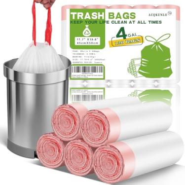 Imagem de 4 galões pequeno saco de lixo cozinha sacos de lixo cordão - branco para banheiro pode reciclar forros de plástico sem cheiro pequeno escritório compacto forte cesto de lixo grosso banheiro 120