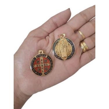 Imagem de Kit 10 Medalhas De São Bento Dourada Resinada 3 Cm - caf
