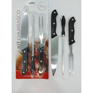 Imagem de Kit Churrasco com 3 Peças Faca + Chaira + Garfo Art House