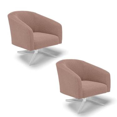Imagem de Poltrona Decorativa Giratória Cromada Kit 2 Stella Bouclê Rosê D03 - D