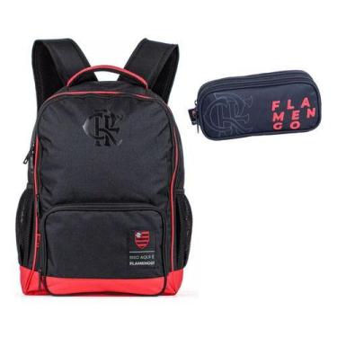 Imagem de Kit Mochila Costas Esportiva Estojo Original Flamengo 14009 - Xeryus, 