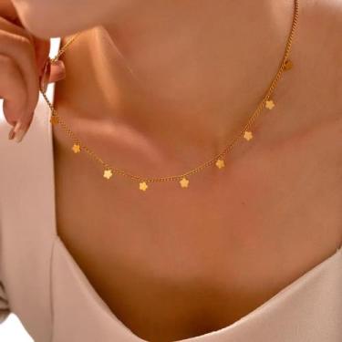 Imagem de Colar Feminino Banhado A Ouro 18k C/ Flores-2 Anos Garantia - SVSASE J