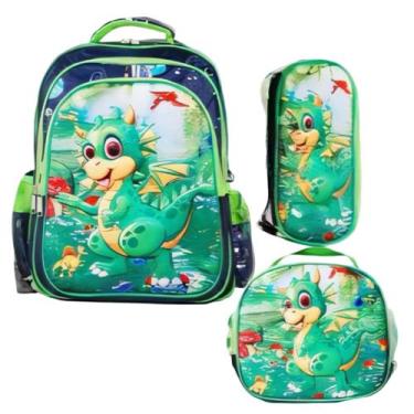 Imagem de Kit Mochila Infantil Costas Escolar Menino Estojo Lancheira Dino - SOU