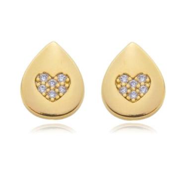 Imagem de Brinco Feminino Pequeno Coração Delicado Banhado a Ouro 18k - Enzara J