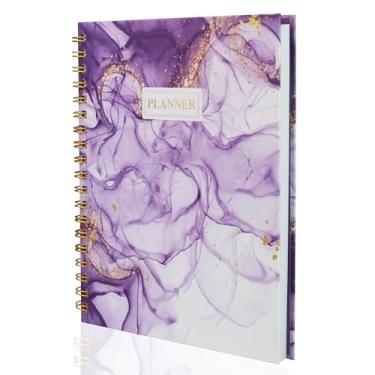 Imagem de JinBai Caderno espiral de capa dura, 120 páginas, papel grosso de 100 g/m², caderno pautado universitário, 26,6 x 22,6 cm, diário forrado grande para escola, trabalho, homens e mulheres (roxo)