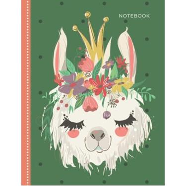 Imagem de Notebook: College Ruled 8.5x11 Letter Size / 120 Blank Lined Pages for School/Work/Journaling/Writing/Note Taking/Pretty Llama Princess in Peach and Green Cover Design