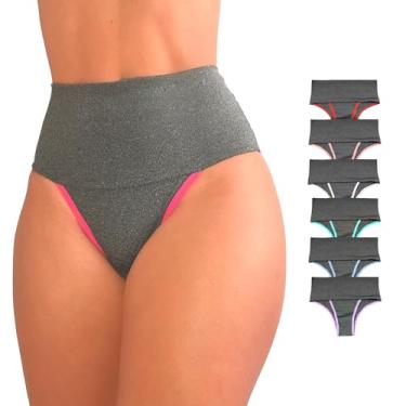 Imagem de Kit 6 Calcinhas Femininas Cós Alto - Compressão para Barriga Cintura Alta, Calcinha Modeladora, Forro 100% Algodão - GG -VIÉRE