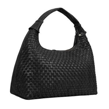 Imagem de ANTONIO VALERIA Bolsa feminina Addison de couro trançado, Preto trançado, Sacola