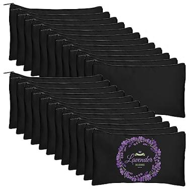 Imagem de Bolsa de maquiagem de lona em branco – Sacos de cosméticos a granel com zíper, estojo de lona multiuso, bolsa de higiene pessoal para viagem, sacolas de presente de artesanato DIY para mulheres e meninas, Pacote com 24, preto