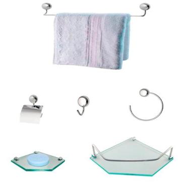 Imagem de Kit Para Banheiro Gana Premium Vidro Sextavado Incolor - J.A