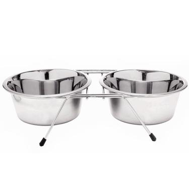Imagem de Comedouro Duplo de Inox Suspenso Cães e Gatos 1500ml The Pets Brasil