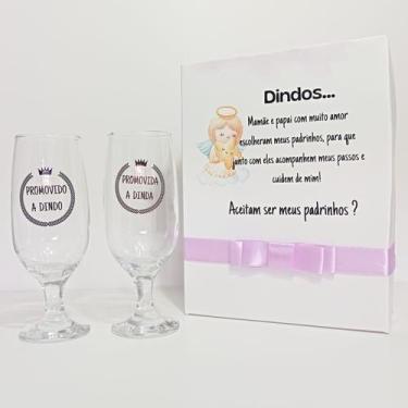 Imagem de Taças de Cerveja com Caixa Convite Padrinhos Dindos Batismo - dm jatea