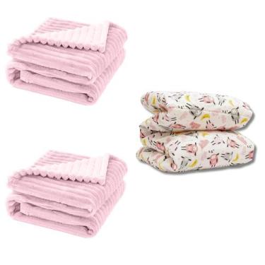 Imagem de Cobertor Kit 3pçs Bebê Wave Berço Rosa e Edredom Arco Iris - Neném Na 