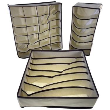 Imagem de Kit 3 Peças Organizador De Gavetas Multiuso Meia Calcinha Cueca Sutiã Gravata (Bege)