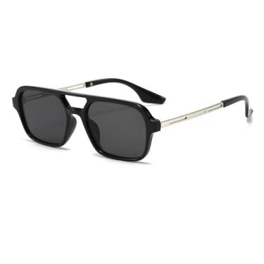 Imagem de Azoxus Óculos de sol aviador quadrado retrô feminino masculino armação pequena moda plástico, Todo preto, Small