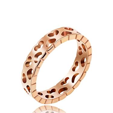 Imagem de Uloveido Anel vazado de 6 mm com corações de amor, aliança de compromisso, para casais, presentes românticos de dia dos namorados para homens e mulheres Y1600, Metal, Sem pedra preciosa