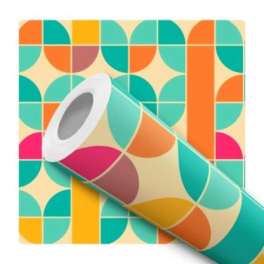Imagem de Papel De Parede Adesivo Lavável Abstrato Colorido Verde Rosa Amarelo -
