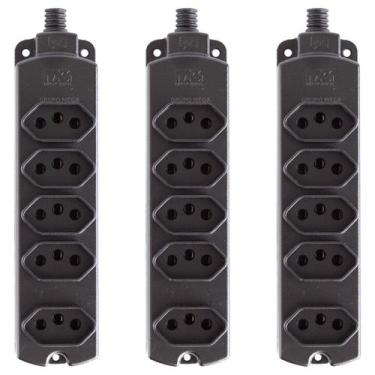Imagem de Kit 3 3 Régua 5 Tomadas Barra Múltipla Extensão plug 10a 20a 3P - Marg