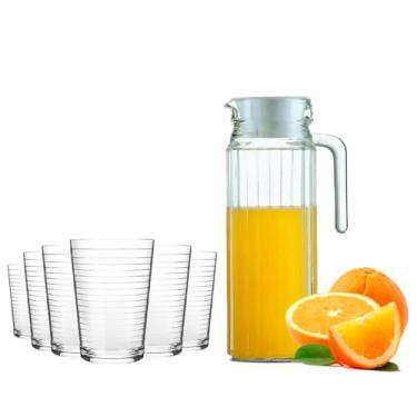 Imagem de Jarra De Vidro Com Tampa Suco Água Refresco 1 Litro + 06 Copos De Vidro 200ml(Jarra 1 Litro + Copos)