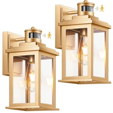 Imagem de VIANIS Luminária De Parede Externa Com Sensor De Movimento, Pacote Com 2 Luminárias Externas Do Anoitecer Ao Amanhecer, Luz Dourada À Prova D'Água Com Sensor De Movimento Para Casa, Porta De Entrada