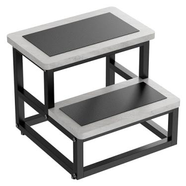 Imagem de SZLHANJZ Bancos De Degrau, Banco De Degrau Resistente Para Crianças E Adultos, Banco De Degrau De Metal E Madeira Antiderrapante Com 2 Degraus Para Camas Altas E Cozinha, Canto Redondo, Capacidade D