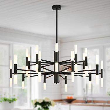 Imagem de BOKT Lustres Modernos De Meados Do Século, Pretos, Lâmpadas Led G4, Luminária Grande, Abajur Branco Fosco, Pendente, Luzes Criativas Sputnik Para Montagem No Teto, 40 Lâmpadas (Bp1075-B)